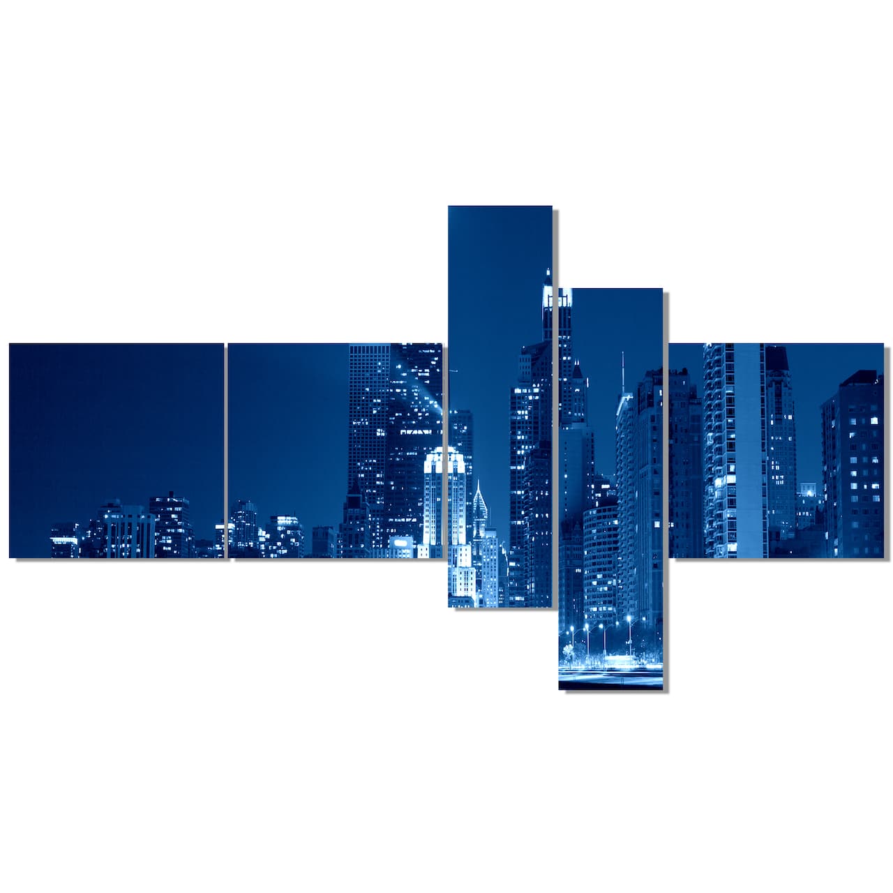 Designart - Blue Chicago Skyline Night - Cityscape Photo Canvas Print